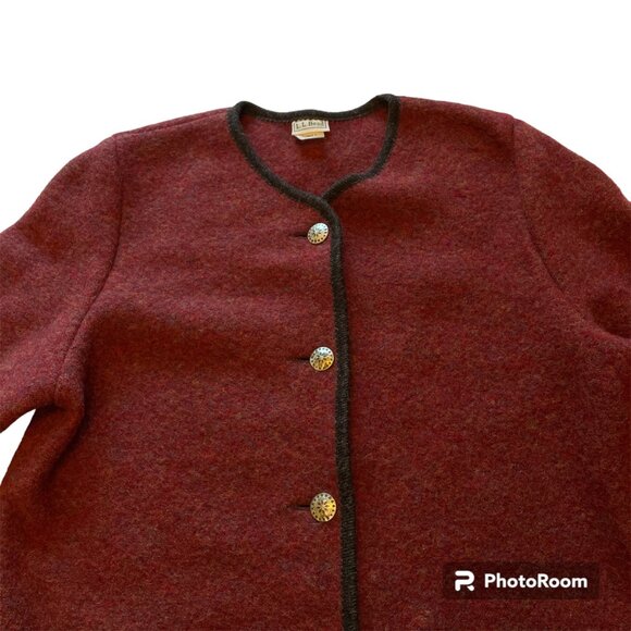 LL Bean Blazer Jacket Burgundy Button-Up Cardigan Wool Made In Austria VTG - Picture 2 of 15